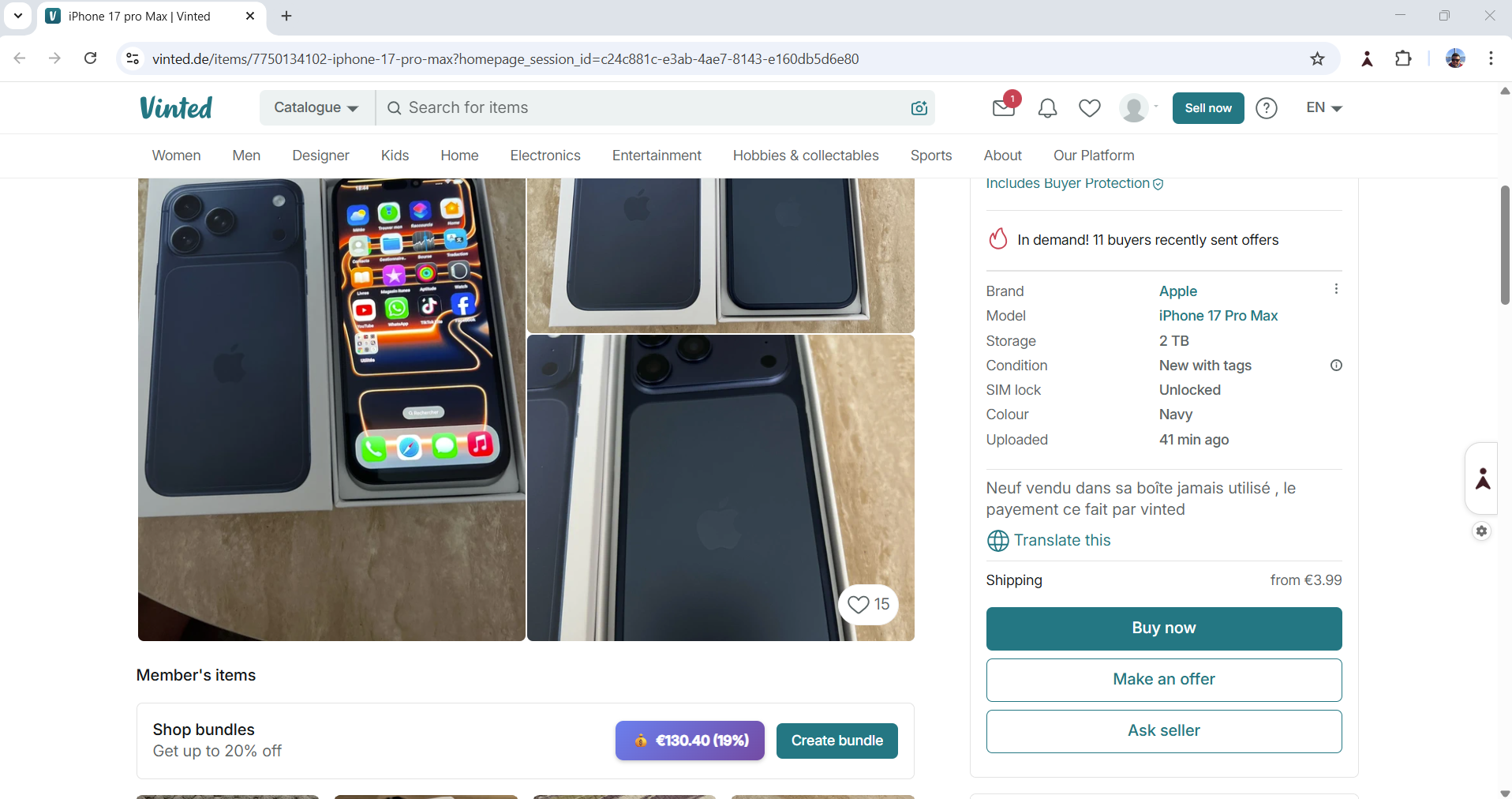 Extension screenshot showing bundle savings and recommendations
